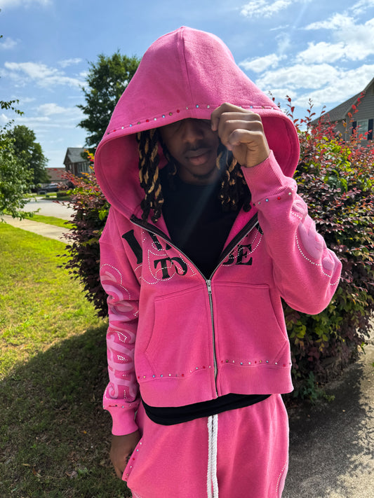PINK “ALONE” CROPPED ZIPUP